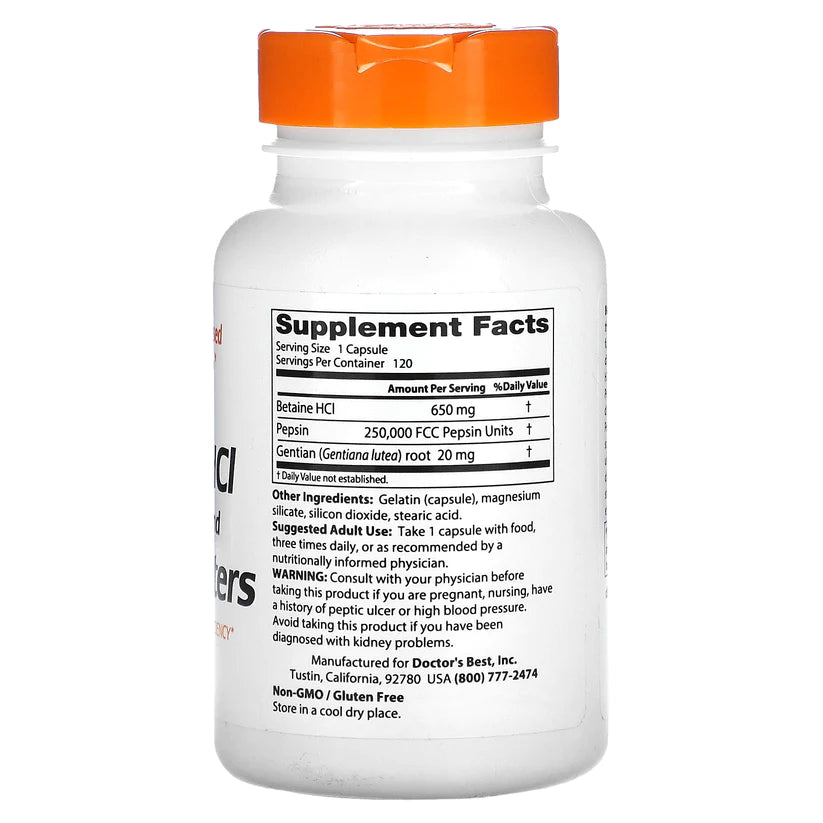 ドクターズベスト ベタインHCl ペプシン&ゲンチアナビターズ ベジカプセル 120錠