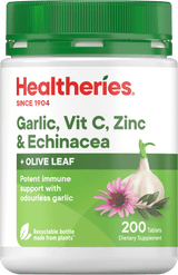 Healtheries Garlic, Vit C, Zinc & Echinacea with Olive Leaf Tablets