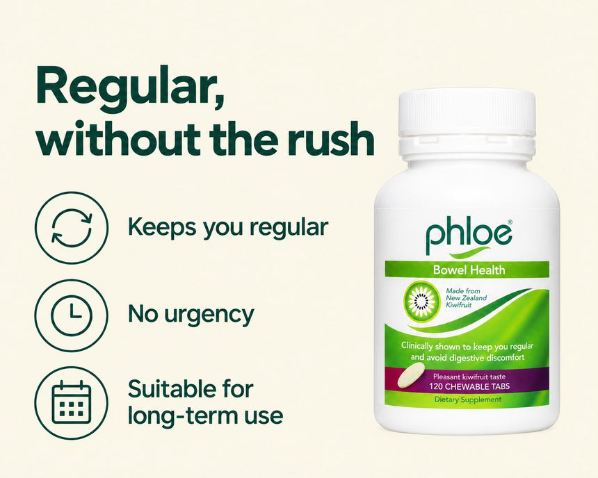 Phloe Chewables: regular, without the rush. Keeps you regular, no urgency, suitable for long-term use